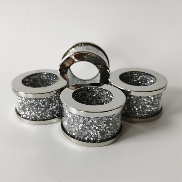 4 krystal glas servietringe, knuste diamantfyldte servietringe