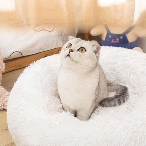 (60cm, valkoinen) Cat Dog Pyöreä Sänky kissoille Koirille Pehmopehmeä Pet Cus