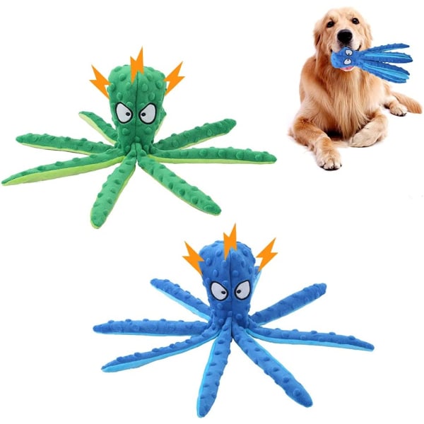 2 stycken 32 cm pipande hund leksak, blå + grön, oförstörbar plysch hund leksak, pip leksaker för valp hundar, interaktiv hund leksak