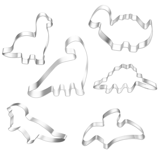 6 stk. Dinosaur Cookie Cutters Kit, Rustfrit Stort Dino Cooki