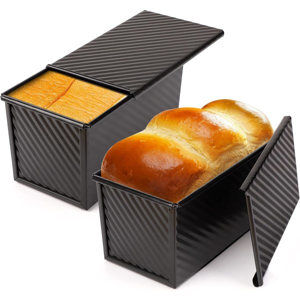 Brødform 2-pakning, 1 lb Non-Stick Brødform Med Lokk Karbonstål Bølget Brød Toastboksform Med Lokk For Bakeware Brød, Bakeverktøy Brødform Toast For Stekeovnsbaking
