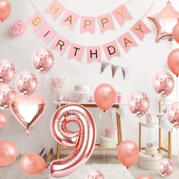 9 fødselsdagspigeballon, roseguld 9 ballon, 9 år gammel Bir