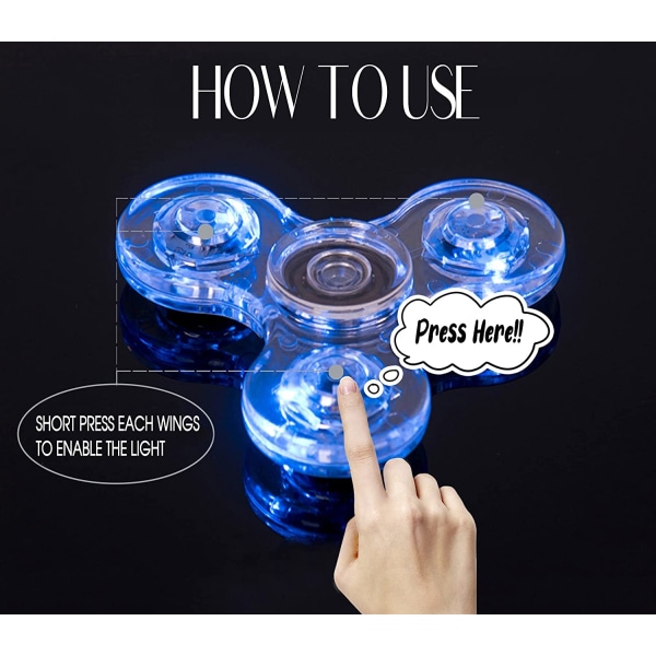 2 stk LED-lys Fidget Spinner - Krystallblå, Lys Fidget Finger