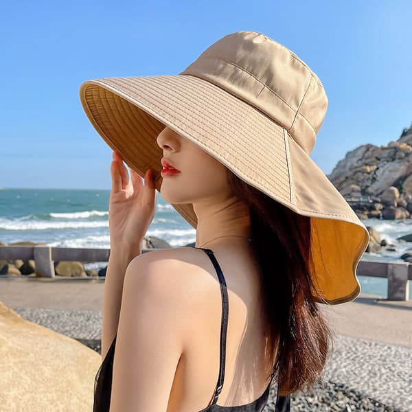 (sort) Dame Strandhat Sammenfoldelig Bred Skygge Sommerhat Solhat Strandbøttehat Havehat