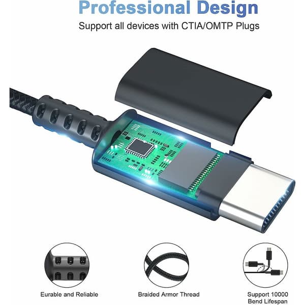 USB C till Jack-adapter, USB C till 3,5 mm Jack-adapter, USB C Aux Ada