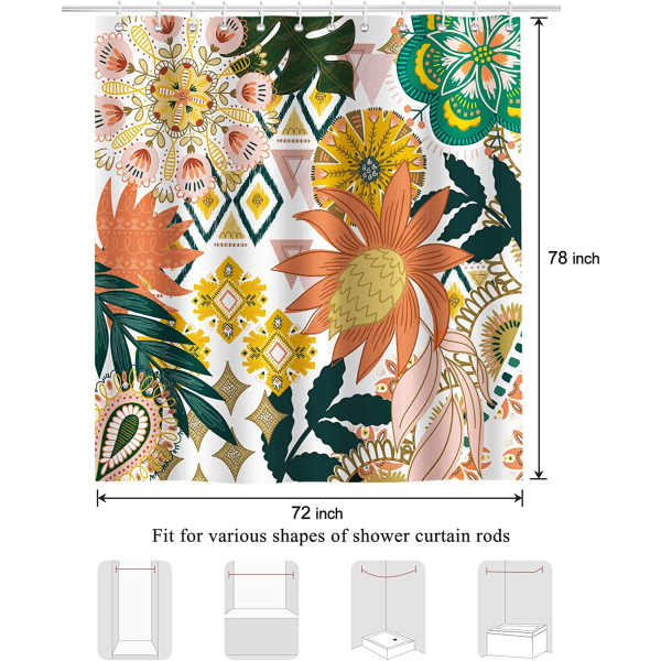 Bohemia Badeforhæng Blomster Blade 180 x 200 cm Bath Curt