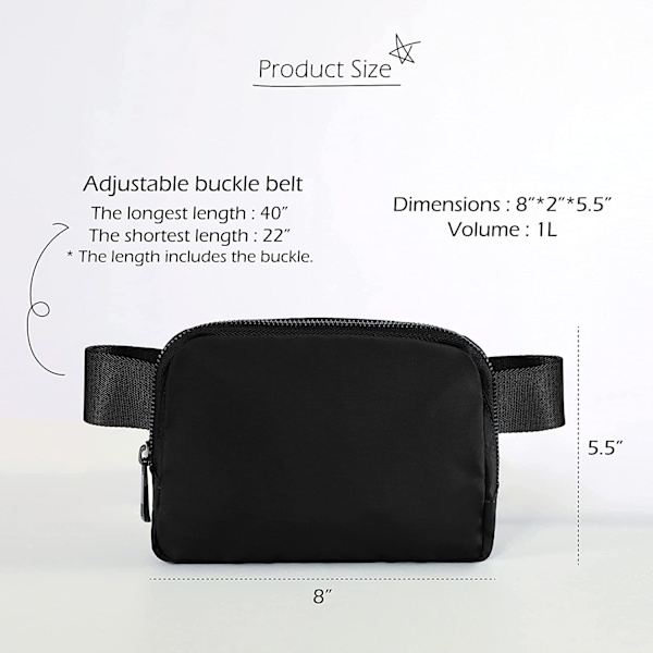 Unisex Mini Bältesväska med Justerbar Rem Liten Midjeväska för black