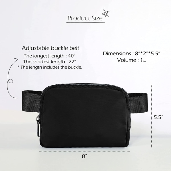 Unisex mini belteveske med justerbar stropp Liten midjelomme for black