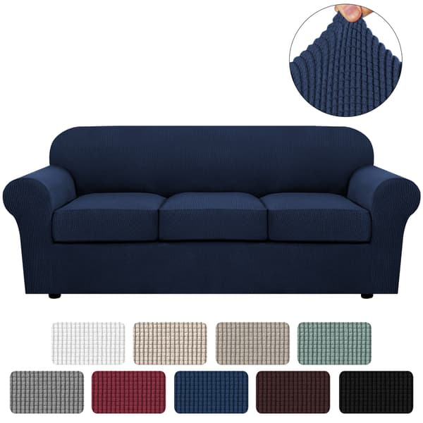 4-delers Sofadeksel for 3-seters Sofa, Sofa Trekk Myk Sofa Deksel (Marineblå)