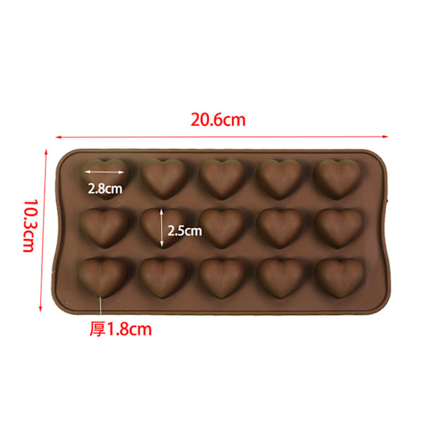 15 Hjerteformede Isterninger/Chokolade/Geleforme - Brun - 2 Stk.