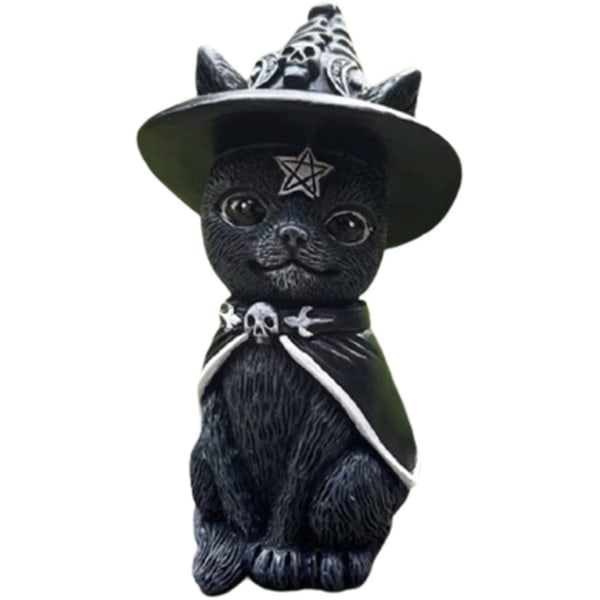 Witches Hat Occult Cat Figurine, 13,5 cm, svart