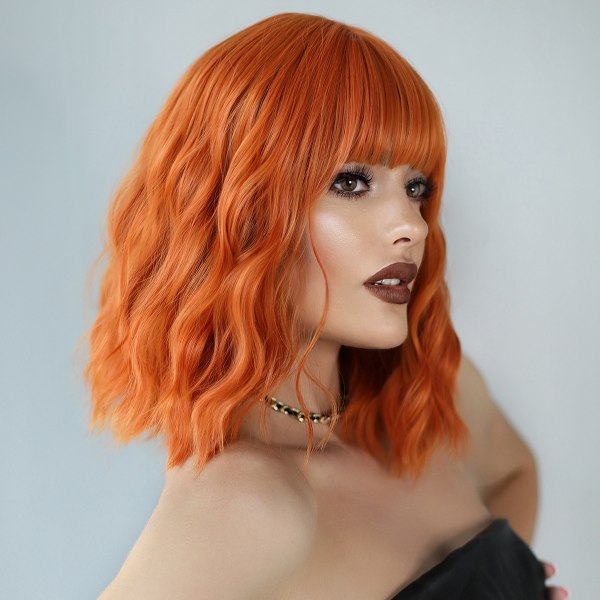 Likainen oranssi peruukki naisten lyhyet kiharat hiukset air otsatukka  keskipitkä l 2b1d | Fyndiq