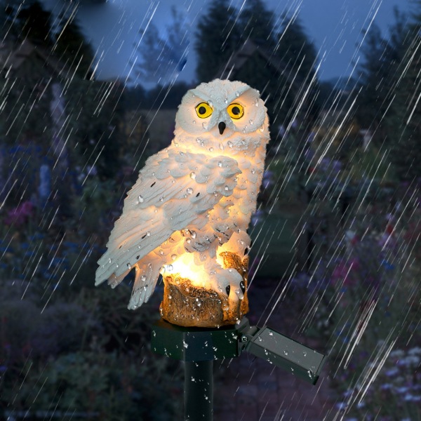 Hvid Solar Owl LED Light Garden Solar Light Outdoor Decor Resin