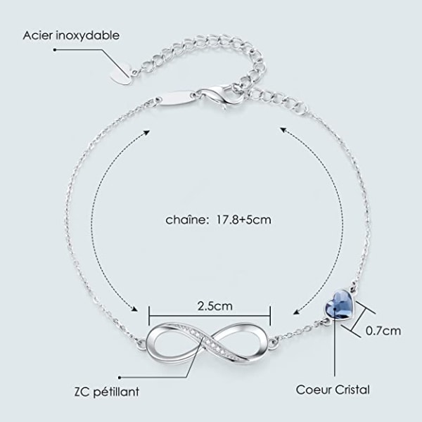 Bleu SECRET Dam 925 Sterling Silver Infinity Armband, Justerbar