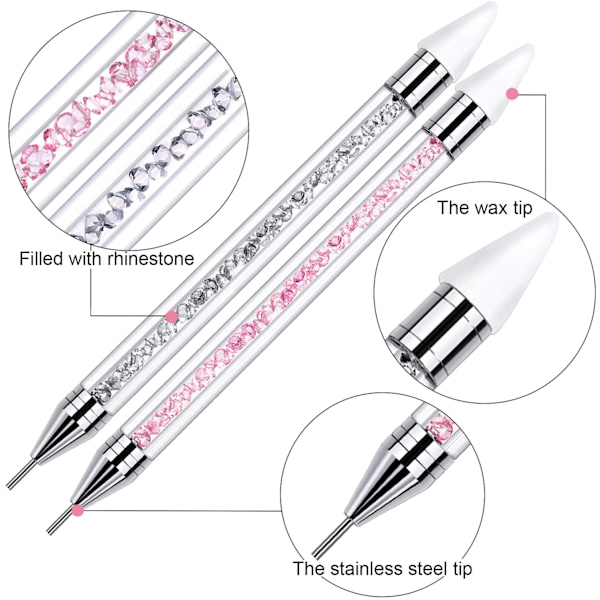 2 stk Rhinestone Picker Dotting Pen, Dobbeltsidig Rhinestone Ge