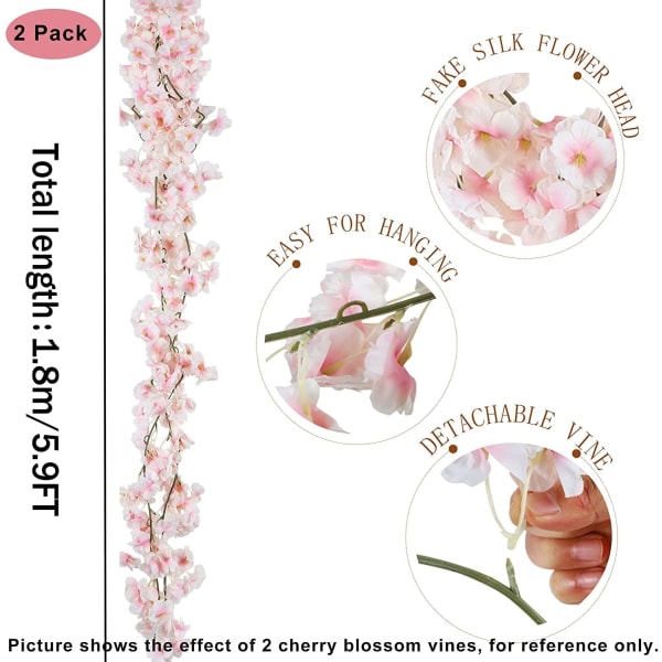 2 pakke kunstig silke kirsebærblomster hengende vinrankirlander for W