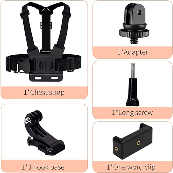 Sele for GoPro, 5-i-1 for GoPro tilbehørsett, Kompatibel med GoPro Hero og actionkameraer（36*34cm）