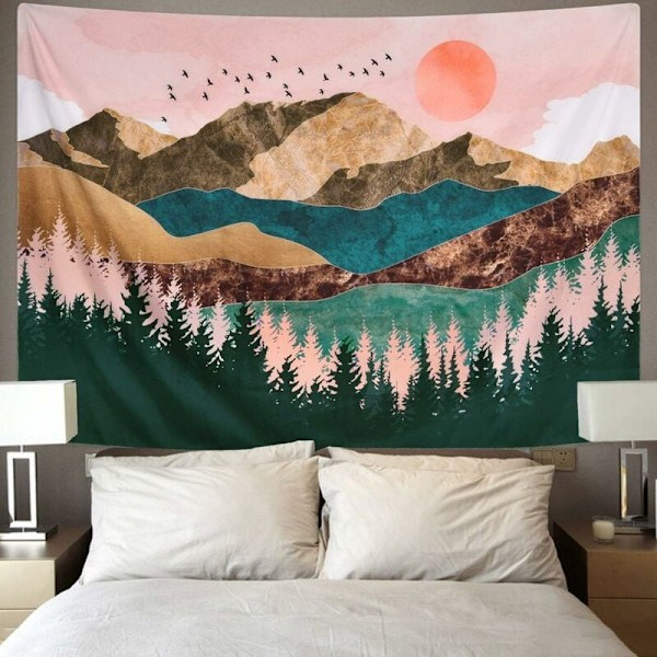 Bergsgobeläng Skogsträd Gobeläng Solnedgång Gobeläng Naturlandskap Gobeläng Väggbonad för Sovrum (60*50tum)