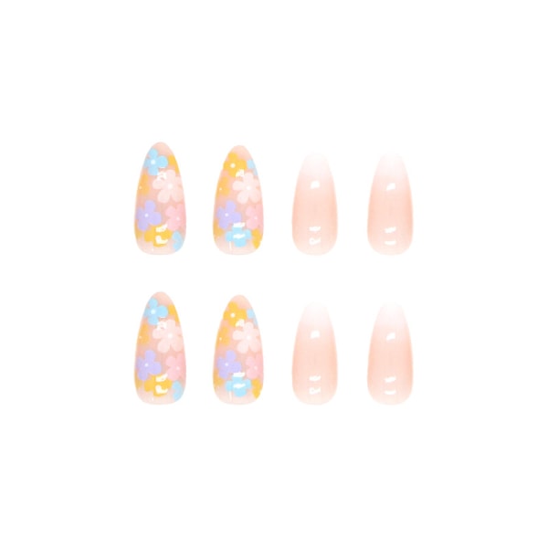 24-pack kort mandelsticka på naglar, naken konstgjord blommais