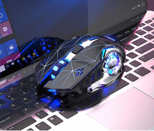 Trådløs spillmus med RGB-bakgrunnsbelysning, oppladbar, 6 programmerbare knapper
