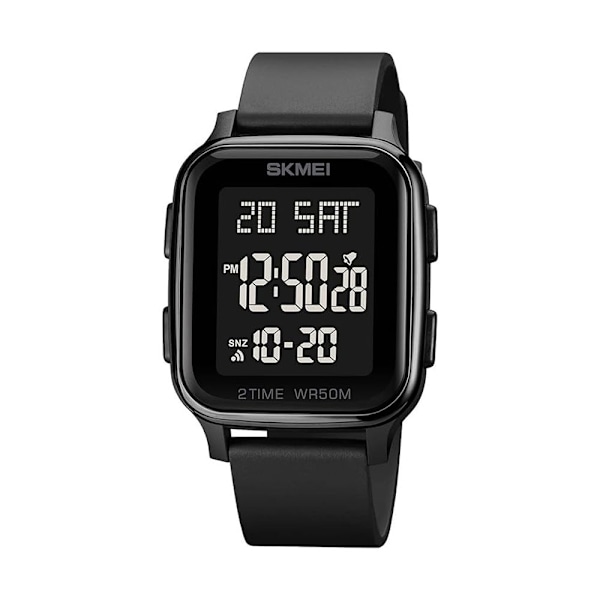 Afslappet Digital Multifunktionelt Armbåndsur med Nedtællingstimer og LED-lys 50M Vandafvisende (Black)