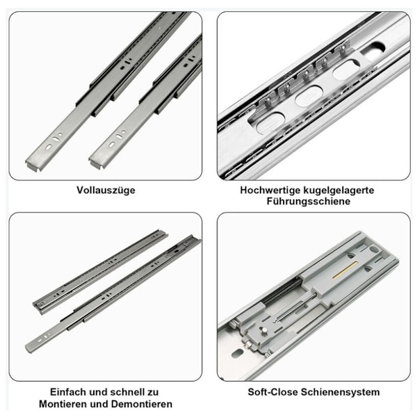 4 kpl 300 mm:n laatikon liukukiskot, täysin ulosvedettävät, raskaan sarjan liukukiskot, teleskooppiliukukiskot, kuulalaakeriohjaus 45 mm