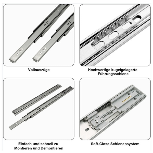 4 st 300 mm lådskenor Full Extension Slide Heavy Duty Slide Teleskopisk Slide Kullagerskena 45 mm