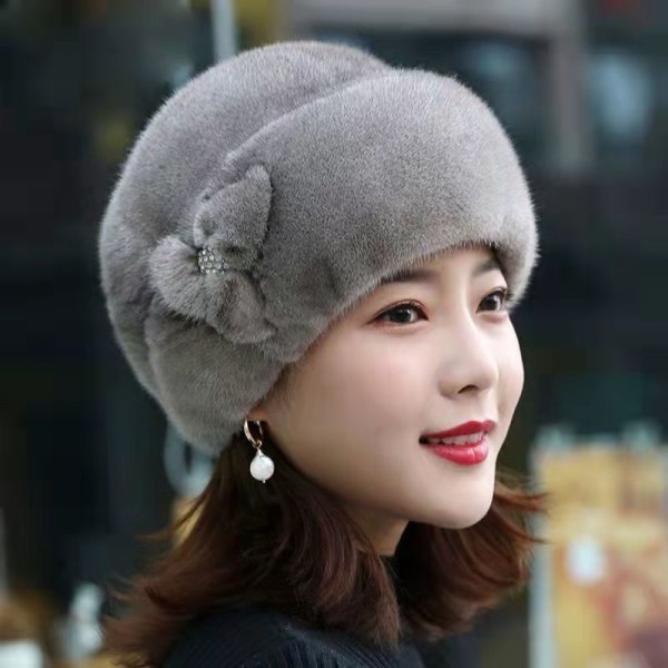 Winter Warm Hat Soft Fluffy Faux Fur Trimmed Caps Fashion Be gray