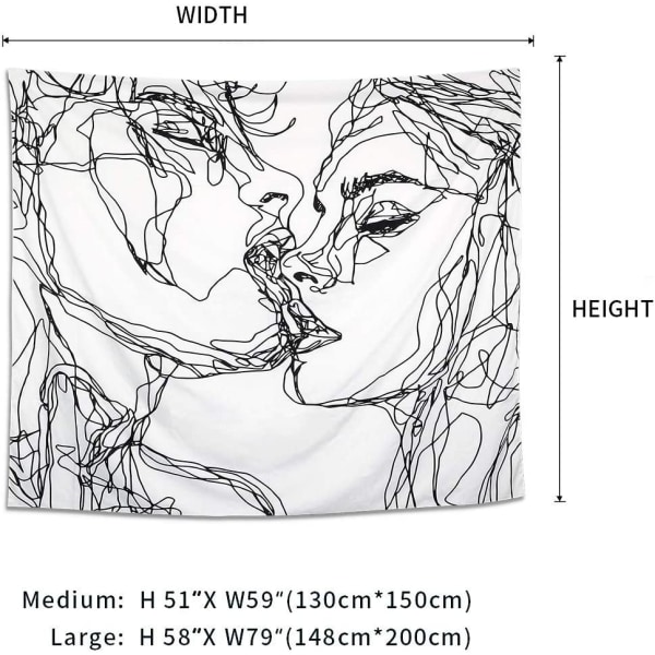 Miehet Naiset Soulful Abstract Sketch Wall Tapetry Kissing Lovers T