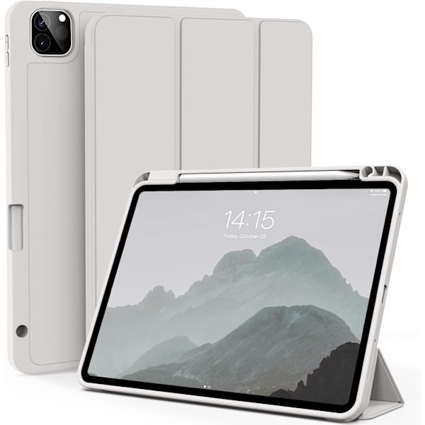 Grått, skyddande fodral för iPad Pro 11-tum (18/20/21/22), med pennhållare, ultratunt trefaldigt smart skydd, stöder Pen C