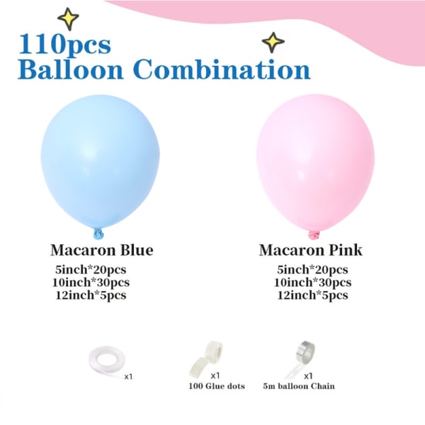 110 deler ballongbue macaron rosa blå ballongkrans sett til