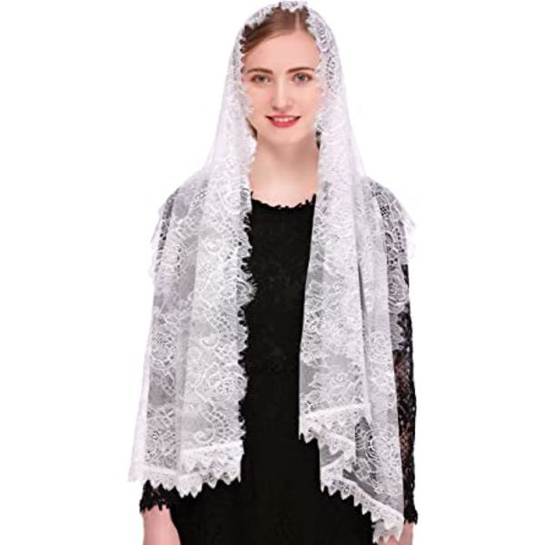 （vit）Katolsk kapell slöja spansk spets blommig mantilla slöja