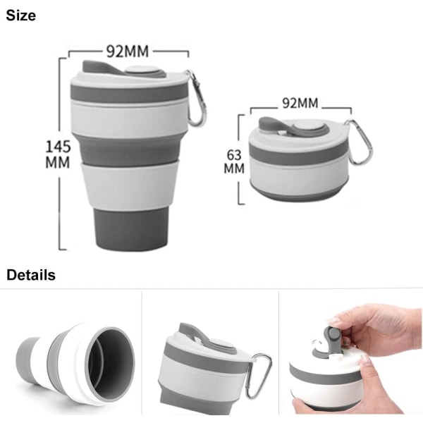 Grå - 1 stk sammenfoldelig kaffekop, 350ML genanvendelig kaffekrus Por
