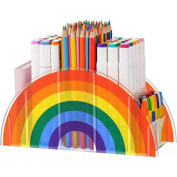 Stationery Organizer, Clear Pen Holder, Rainbow Pen Holder, Acry