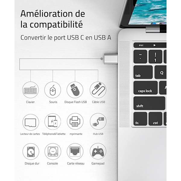Sølv USB C til USB Adapter 2-pak USB C Han til USB3 Hun Ada