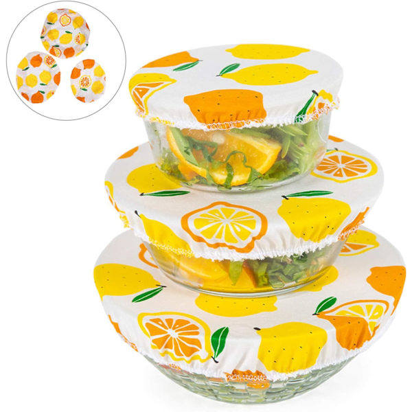 Citron - Elastiska matlock - Set med 3 återanvändbara tallrikslock