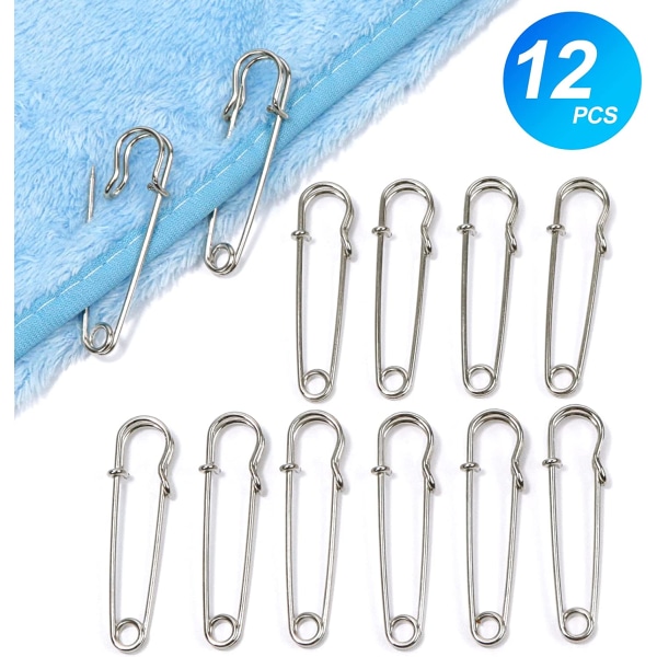 Store sikkerhedsnåle, 12 stk. store sikkerhedsnåle, 63 mm ekstra store sikkerhedsnåle