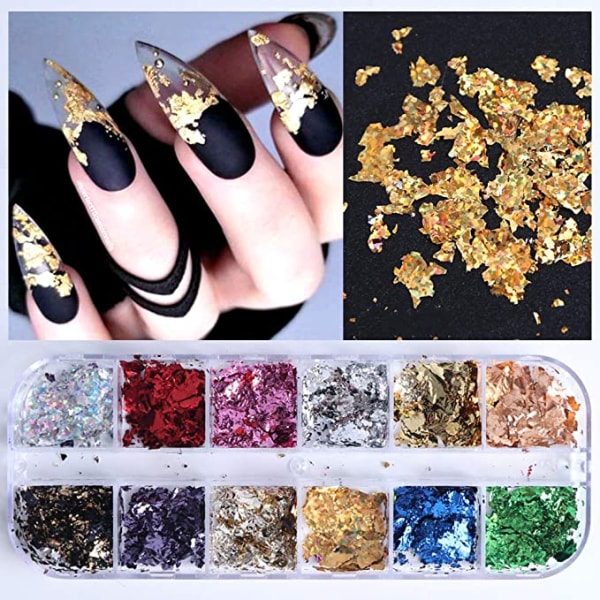 Chunky Glitter, Profesjonell Nail Decoration 12 Grid Nail Paljetter