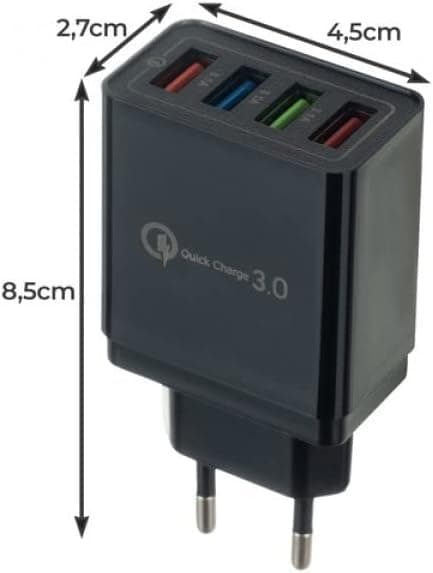 USB-vegglader, 4 porter/intelligent funksjon og ultrahurtig 3.