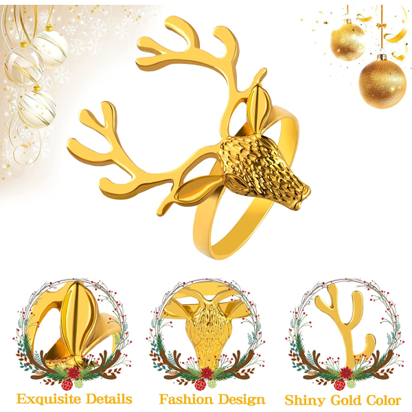 Jul servettringar - Älg guld servetthållare Set med 12 f