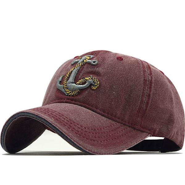 Båt Ankare Broderad Denim Baseball Retro Hatt (röd)