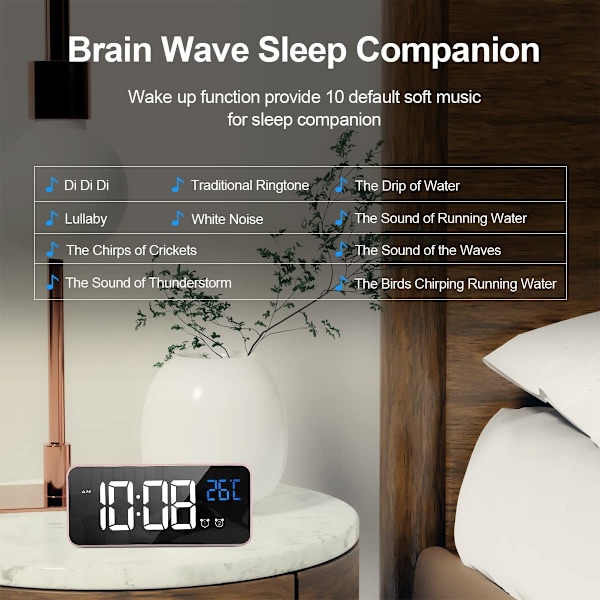 Silver Digital Väckarklocka, LED Väckarklocka med Snooze-funktion