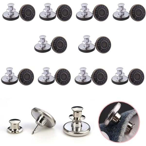 10 st jeansknappar, 17 mm avtagbar metall DIY-knapp, justera