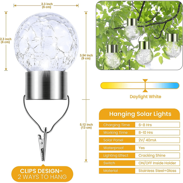 10-pack hängande solcellslampor utomhus, dekorativt sprucket glas B