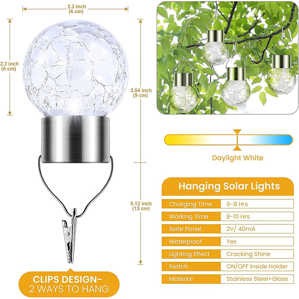 10-pak Hengende Solcellelamper Utendørs, Dekorative Sprekkede Glass B