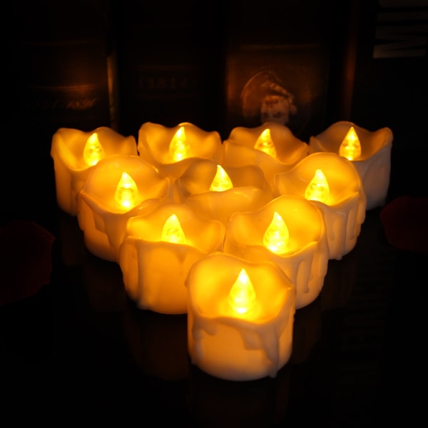 12 kappaletta LED-kynttilää (keltainen valo), liekittömät tealight-kynttilät