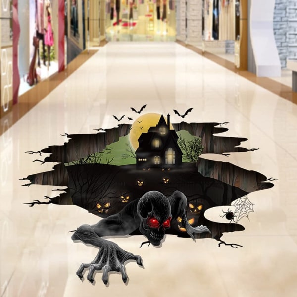2 stk. 3D knusende Halloween gulv væg loft klistermærke skræmmende skelet