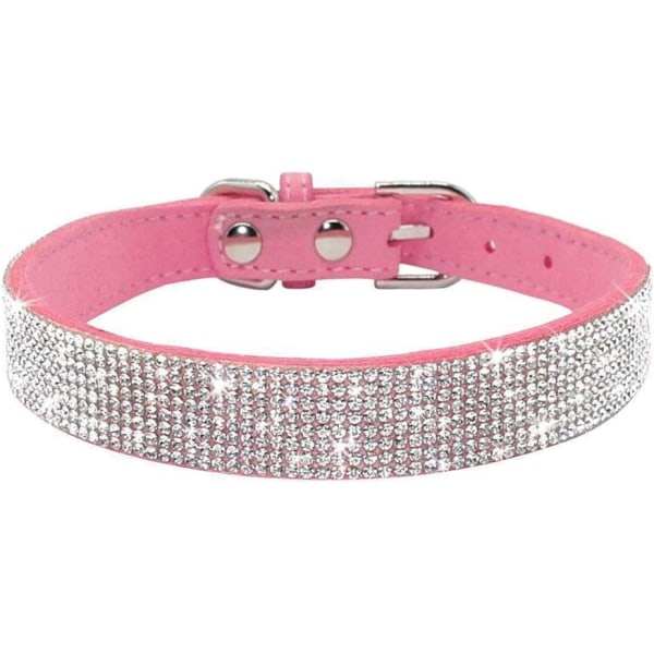 Halsband för hund med strass, imitation läder, storlek XS, rosa