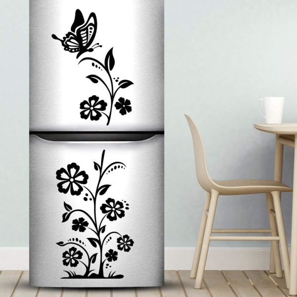 Fridge Vinyl Väggdekaler Fjärilar Blommor Konst Dekor Kök