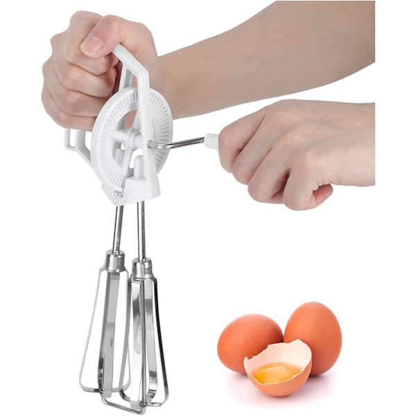 Handvevsmixer (Vit), Rostfritt Stål Handvevsmixer Roterande Visp Äggvisp med Plast Handtag Köksmixer